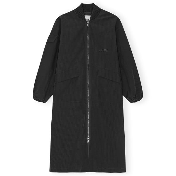 GANNI Tech Seersucker Oversized Shell Coat (Black)