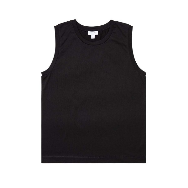Women's Sunspel Boy Fit Tank T-Shirt (Black)
