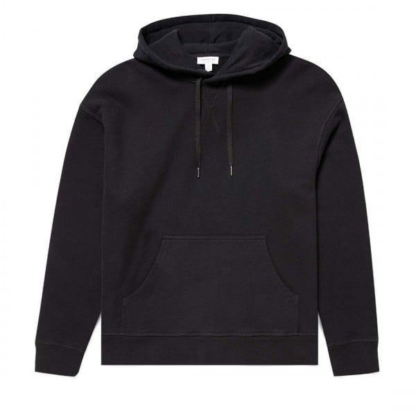Women's Sunspel Loopback Pullover Hooded Sweatshirt (Black)
