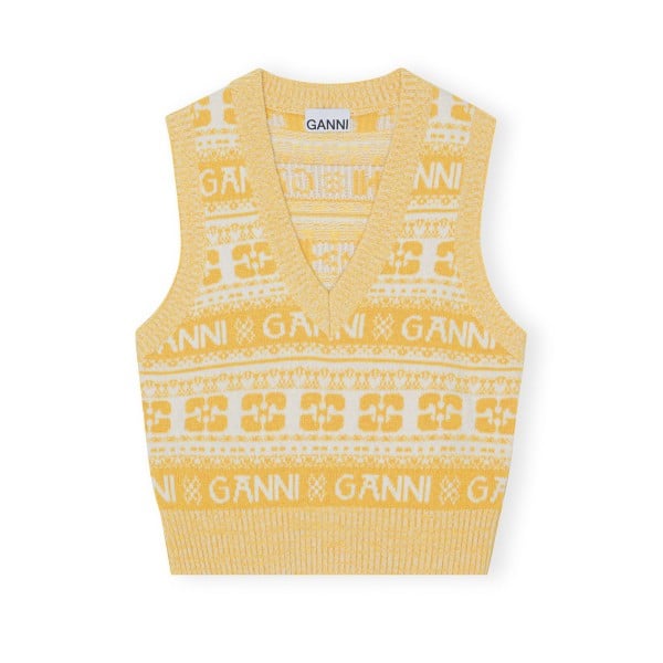 GANNI Logo Wool Mix Vest (Maize)