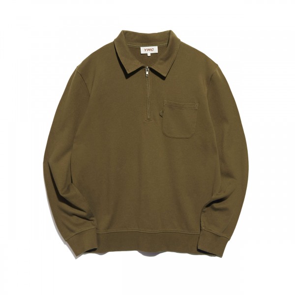 YMC Earth Sugden Cotton Half Zip Sweatshirt (Olive)