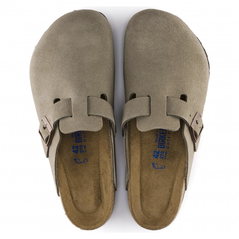 Birkenstock Boston Soft Footbed Suede Leather Narrow Fit (Taupe ...