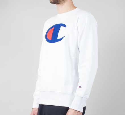 Champion Reverse Weave Large C Applique Crew Neck Sweatshirt (White ...