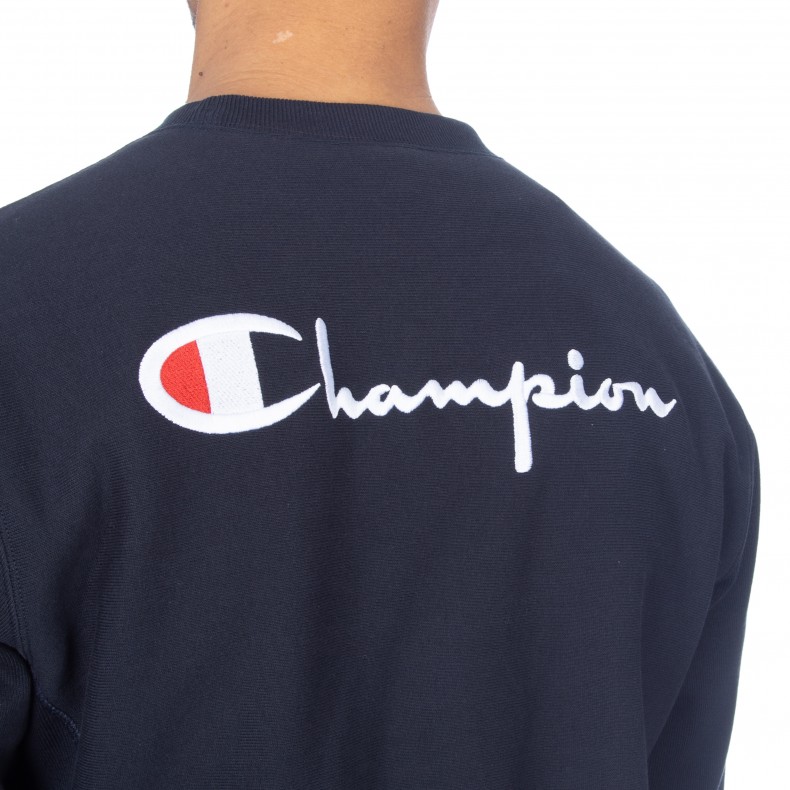 Champion Reverse Weave Script Logo Back Crew Neck Sweatshirt (Navy ...