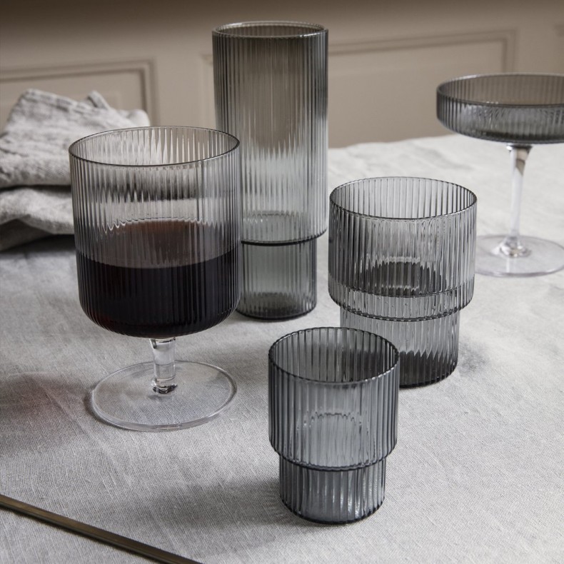 ferm LIVING Ripple Long Drink Glasses Set of 4 (Smoked Grey