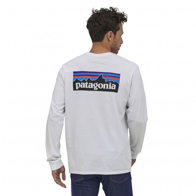 Patagonia P 6 Logo Responsibili Tee Long Sleeve T Shirt White