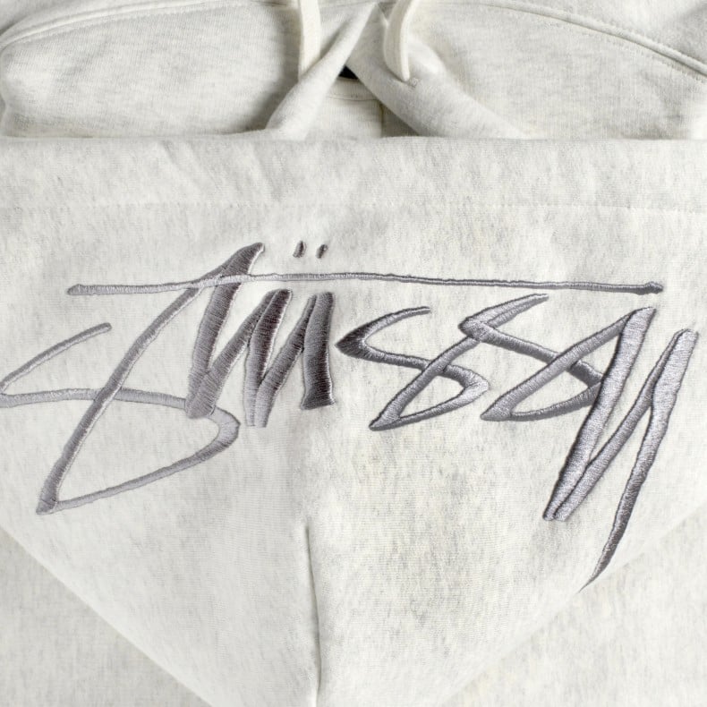 Stussy Back Hood Applique Pullover Hooded Sweatshirt Ash Heather