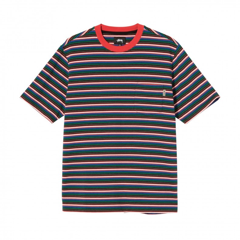 Stussy Mini Stripe Crew T-Shirt (Red) - 1140230-RED - Consortium