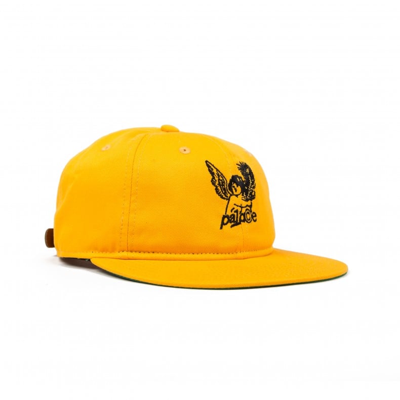 Buy Palace Skateboards Cherub unstructured leather strap 6 Panel Cap in Yellow