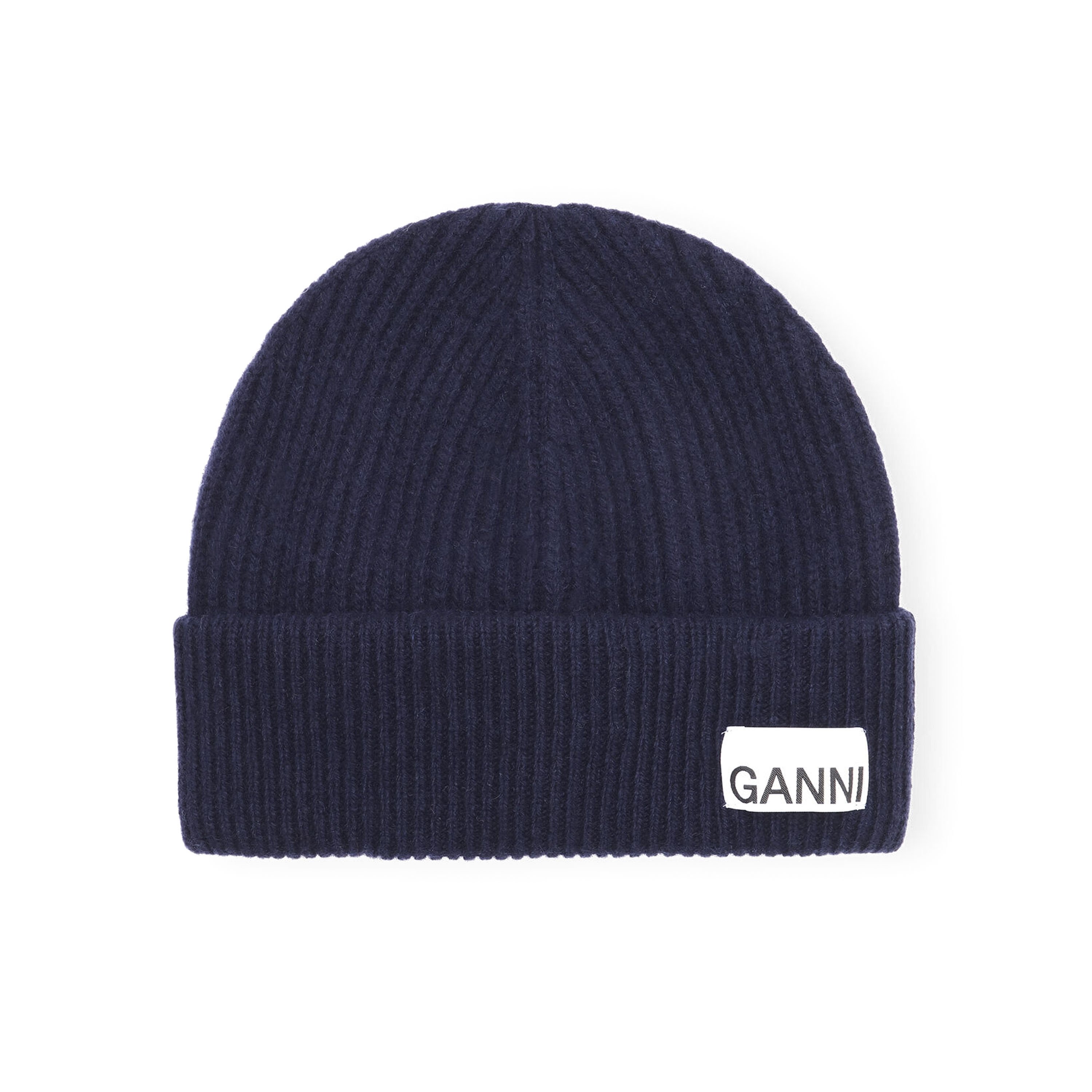 GANNI Light Structured Rib Knit Beanie (Peacoat)