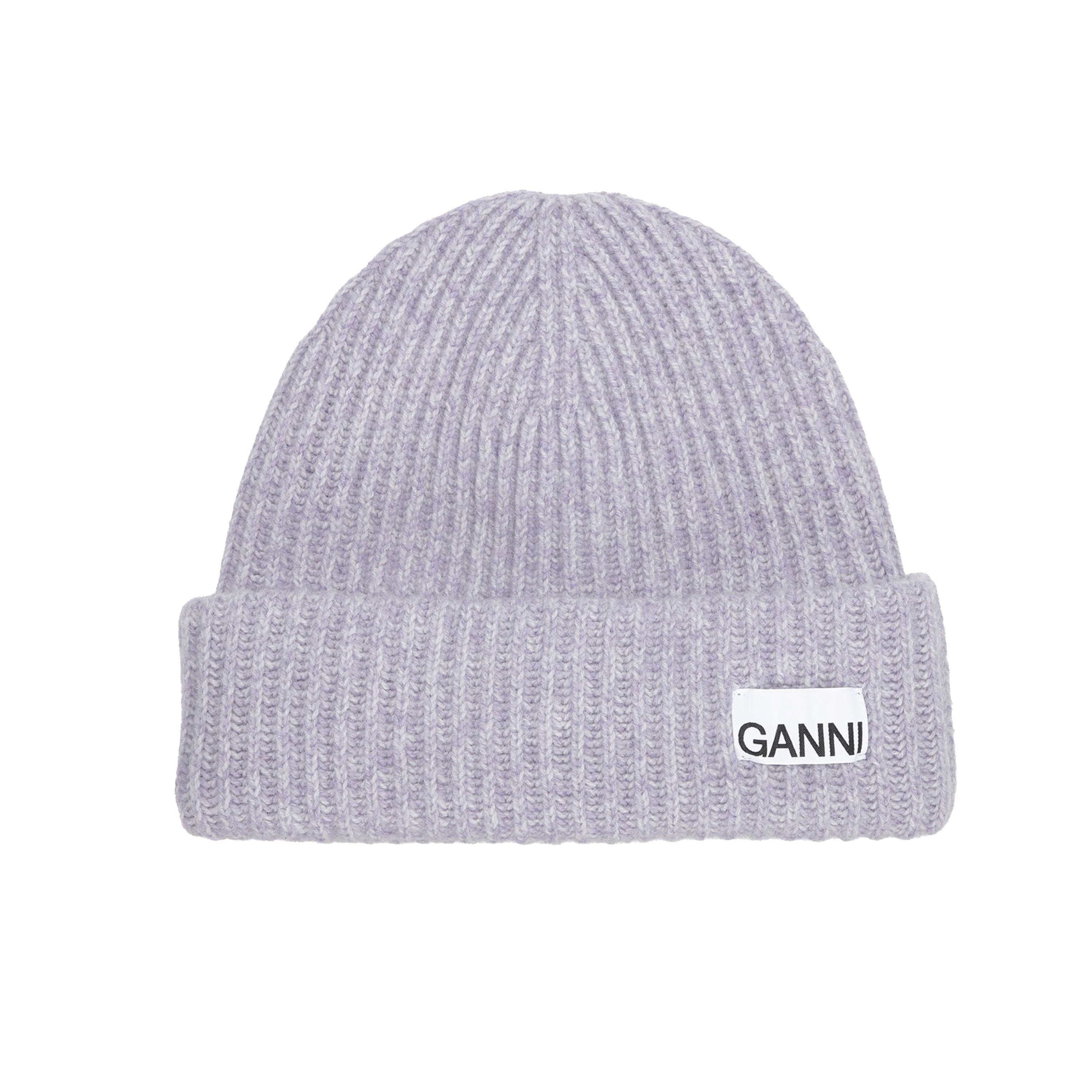 GANNI Structured Rib Wool Beanie (Lavender Blue)